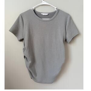 SIX/FIFTY Maternity Gray Ribbed Knit Ruched Side Tee Top Size M